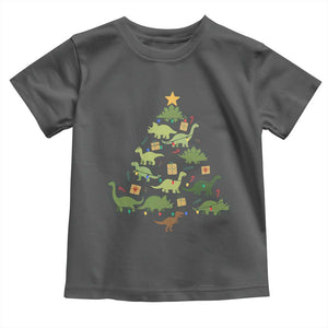 Funny Christmas Dinosaur Toddler T Shirt Dino Xmas Tree Rex Paleontologist TS11 Dark Heather Print Your Wear