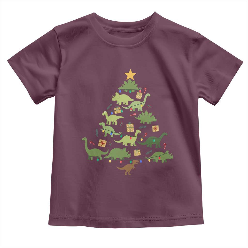 Funny Christmas Dinosaur Toddler T Shirt Dino Xmas Tree Rex Paleontologist TS11 Maroon Print Your Wear