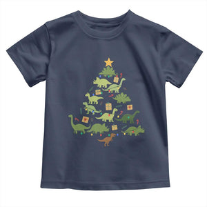 Funny Christmas Dinosaur Toddler T Shirt Dino Xmas Tree Rex Paleontologist TS11 Navy Print Your Wear