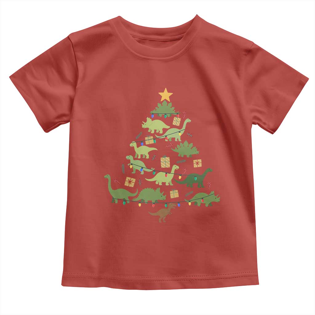 Funny Christmas Dinosaur Toddler T Shirt Dino Xmas Tree Rex Paleontologist TS11 Red Print Your Wear