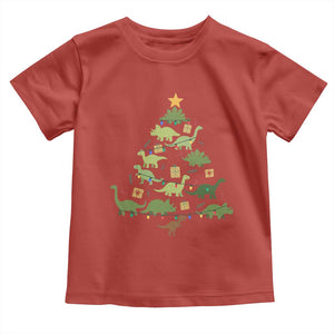 Funny Christmas Dinosaur Toddler T Shirt Dino Xmas Tree Rex Paleontologist TS11 Red Print Your Wear