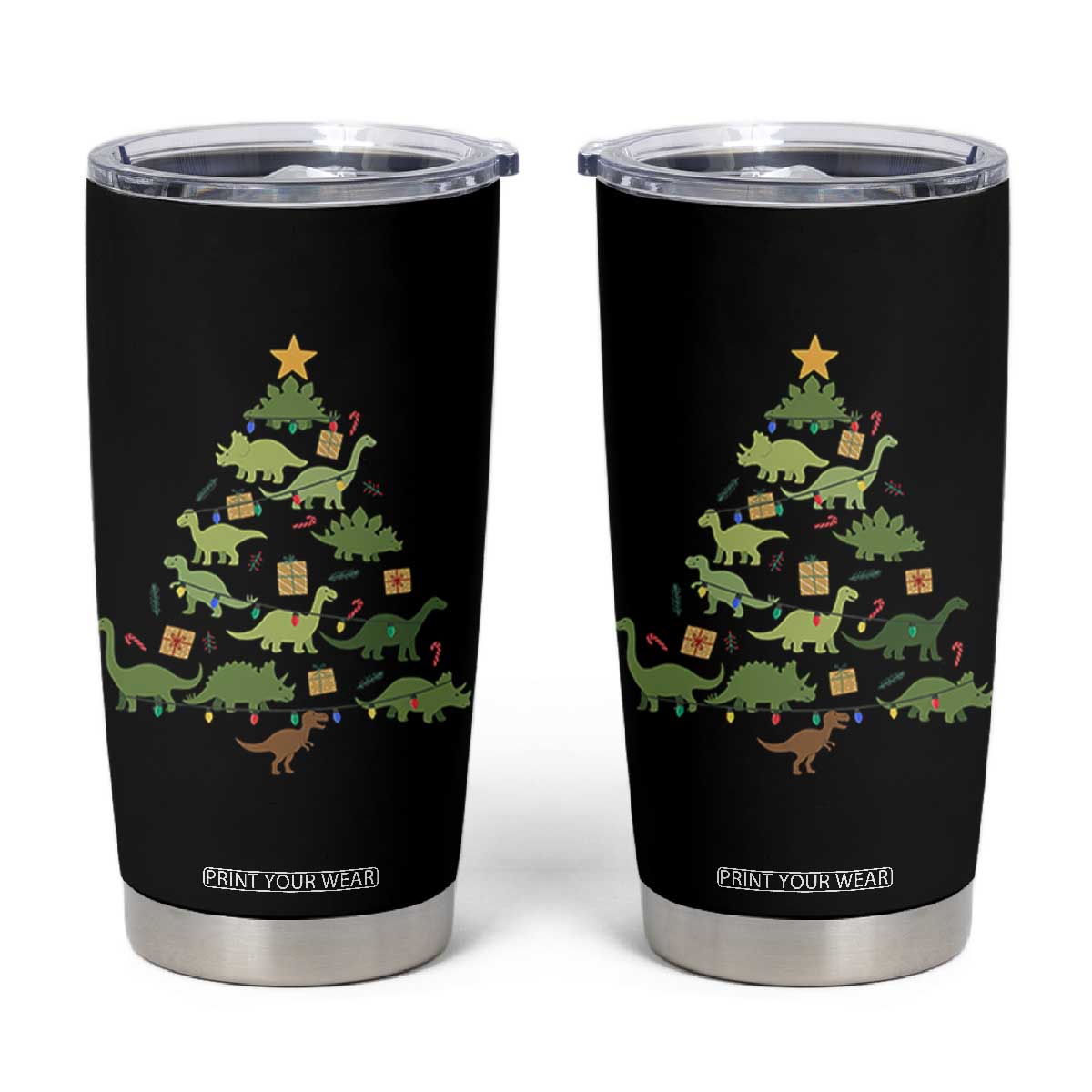 Funny Christmas Dinosaur Tumbler Cup Dino Xmas Tree Rex Paleontologist TS11 Black Print Your Wear