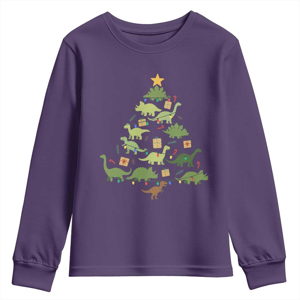 Funny Christmas Dinosaur Youth Sweatshirt Dino Xmas Tree Rex Paleontologist TS11 Purple Print Your Wear