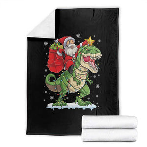 Funny Dinosaur Christmas Santa Claus Riding Dino Throw Blanket TS11 Black Print Your Wear