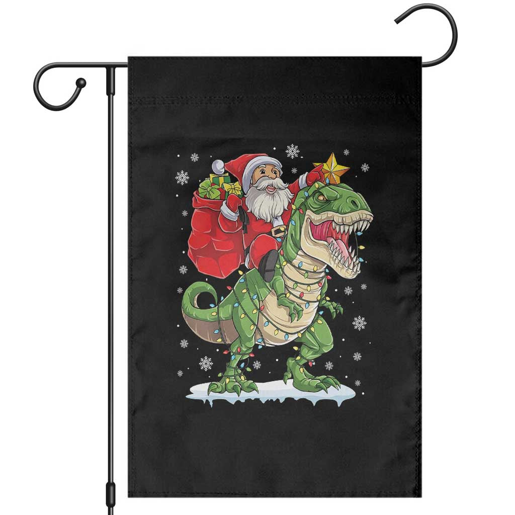 Funny Dinosaur Christmas Santa Claus Riding Dino Garden Flag TS11 Black Print Your Wear