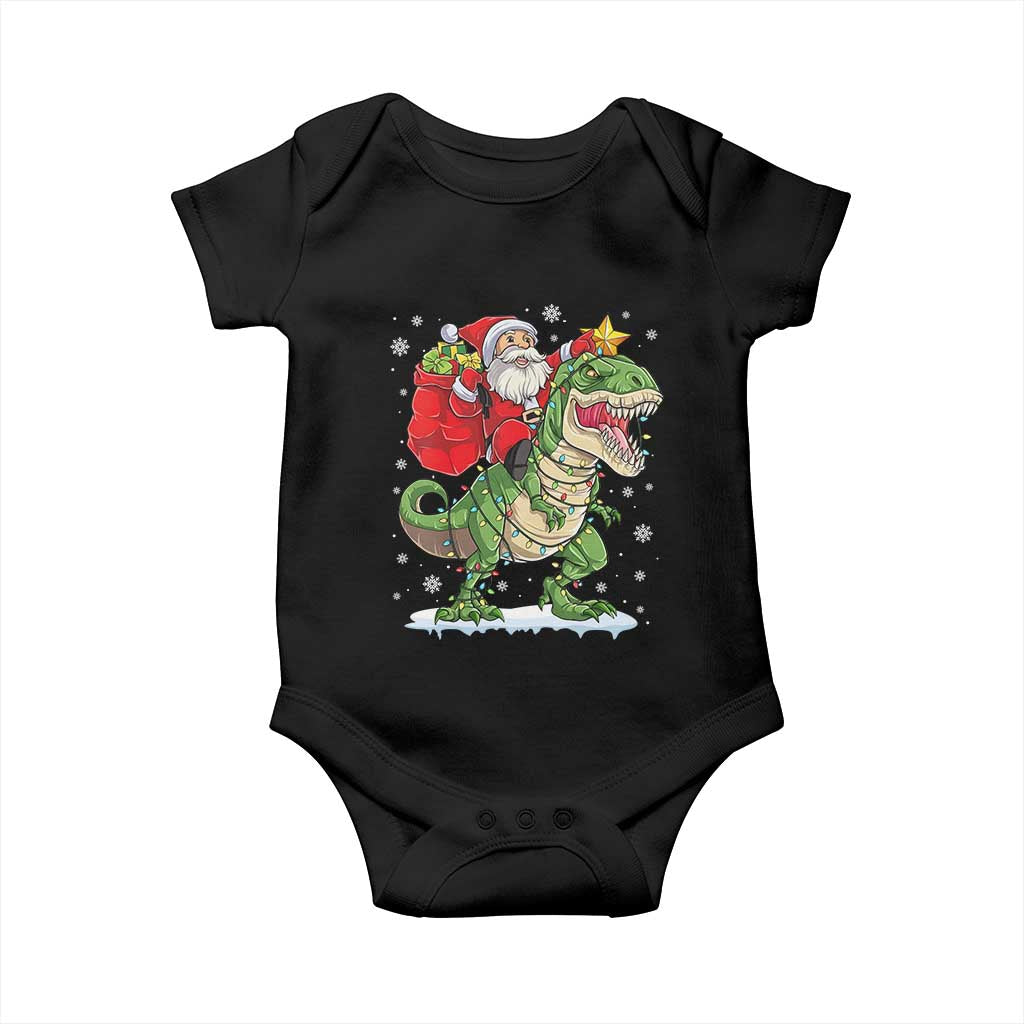Funny Dinosaur Christmas Santa Claus Riding Dino Baby Onesie TS11 Black Print Your Wear