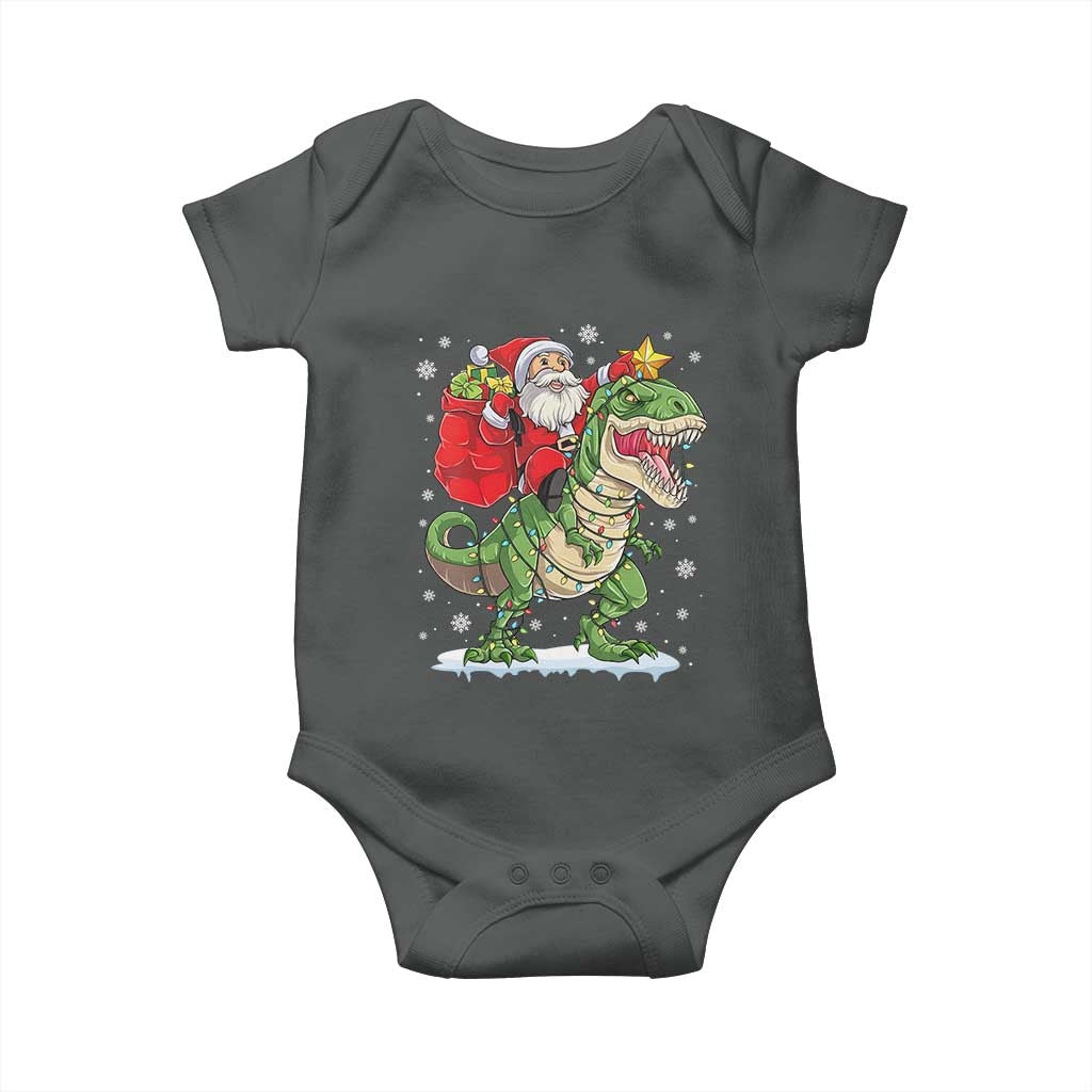 Funny Dinosaur Christmas Santa Claus Riding Dino Baby Onesie TS11 Dark Heather Print Your Wear