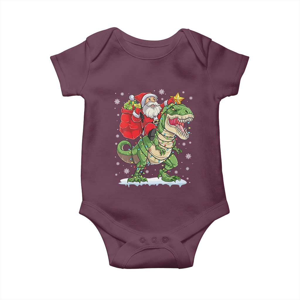 Funny Dinosaur Christmas Santa Claus Riding Dino Baby Onesie TS11 Maroon Print Your Wear