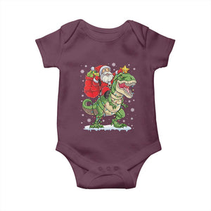 Funny Dinosaur Christmas Santa Claus Riding Dino Baby Onesie TS11 Maroon Print Your Wear