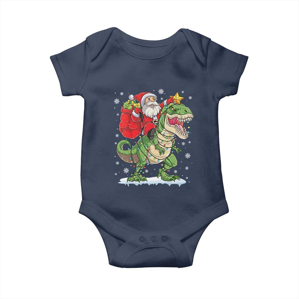 Funny Dinosaur Christmas Santa Claus Riding Dino Baby Onesie TS11 Navy Print Your Wear