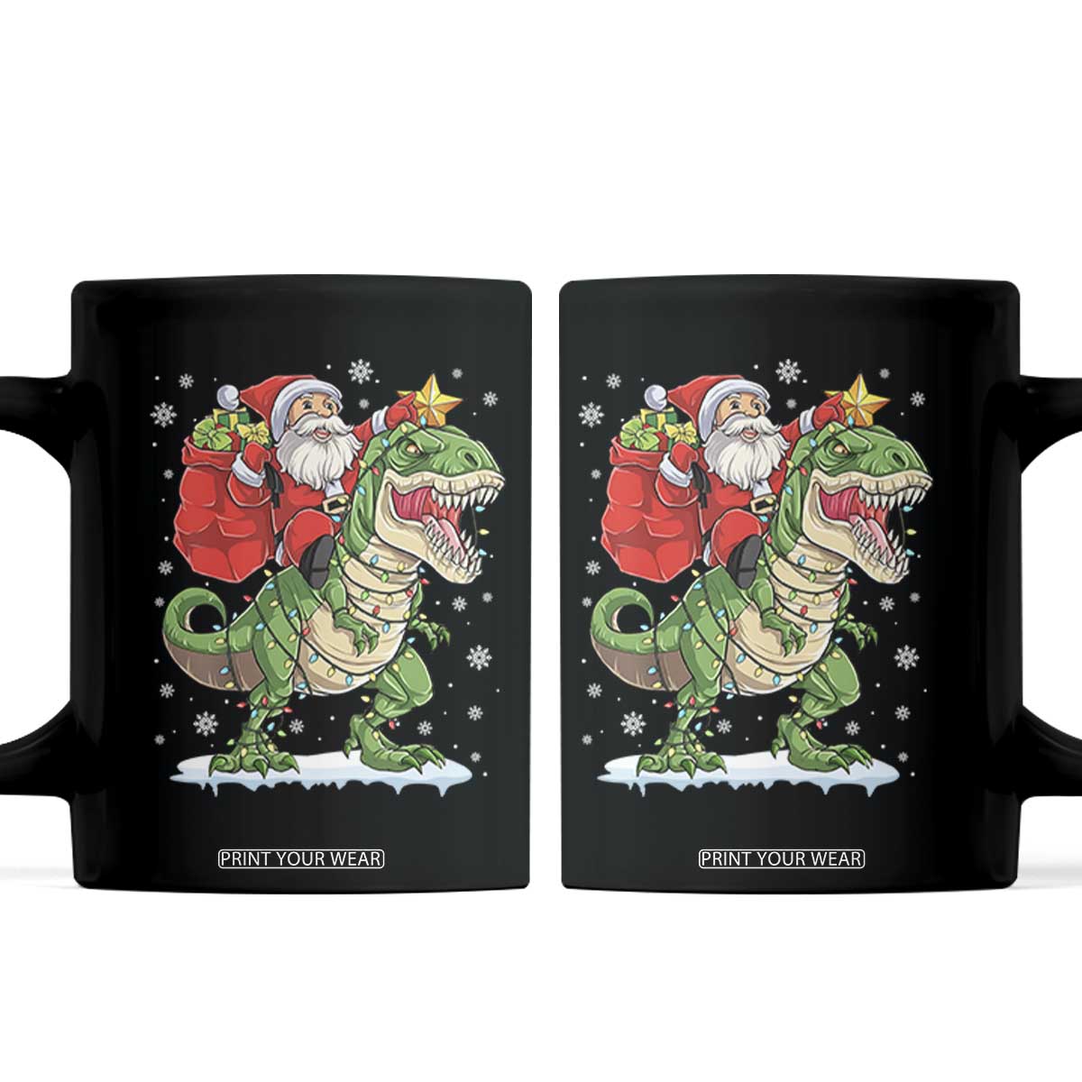 Funny Dinosaur Christmas Santa Claus Riding Dino Coffee Mug - Print Your Wear