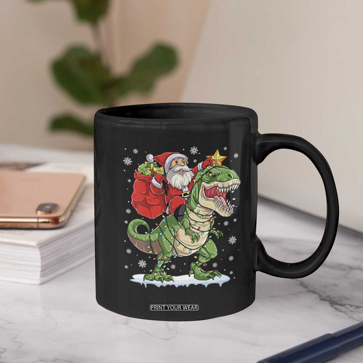 Funny Dinosaur Christmas Santa Claus Riding Dino Coffee Mug - Print Your Wear