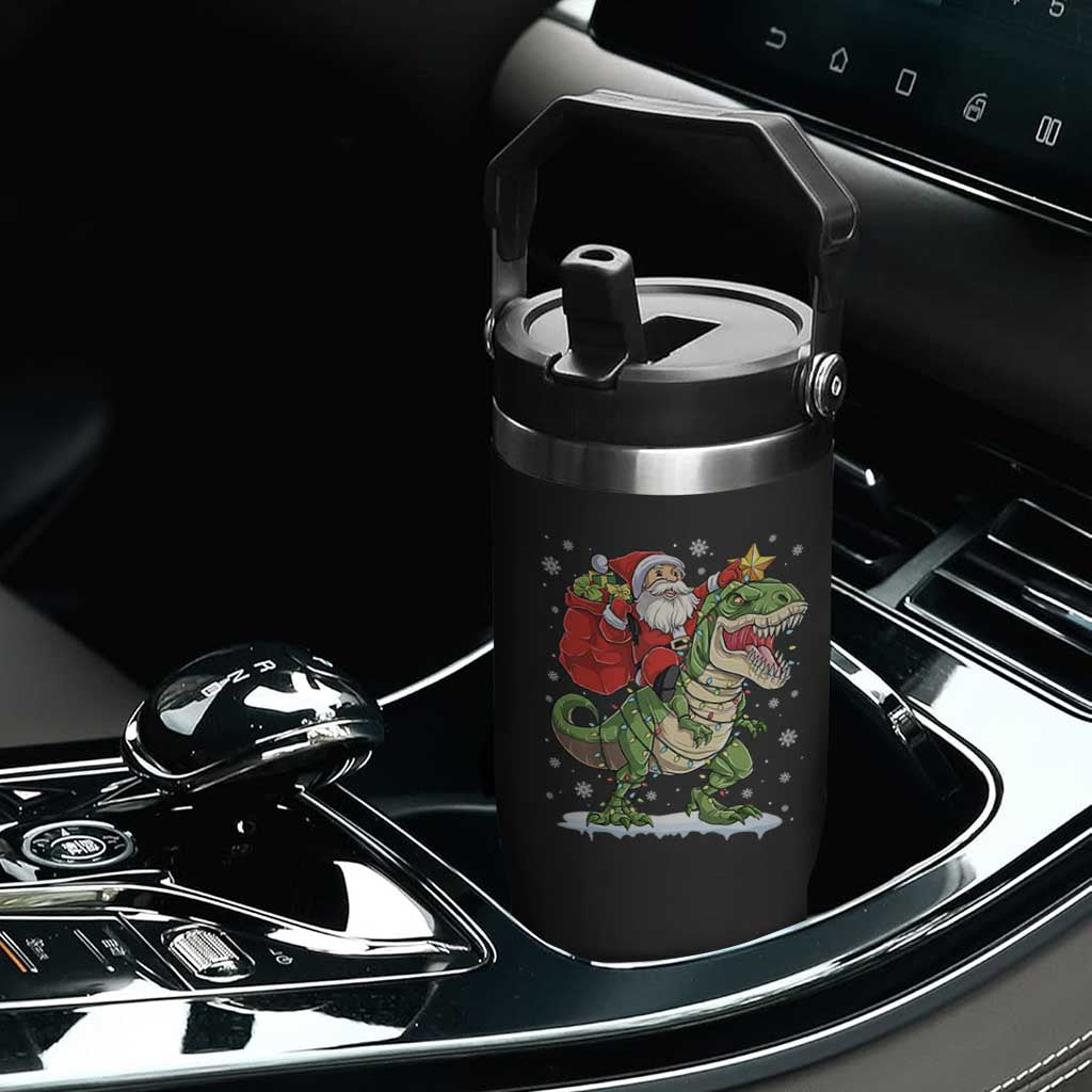 Funny Dinosaur Christmas Santa Claus Riding Dino Flip Straw Tumbler TS11 Print Your Wear