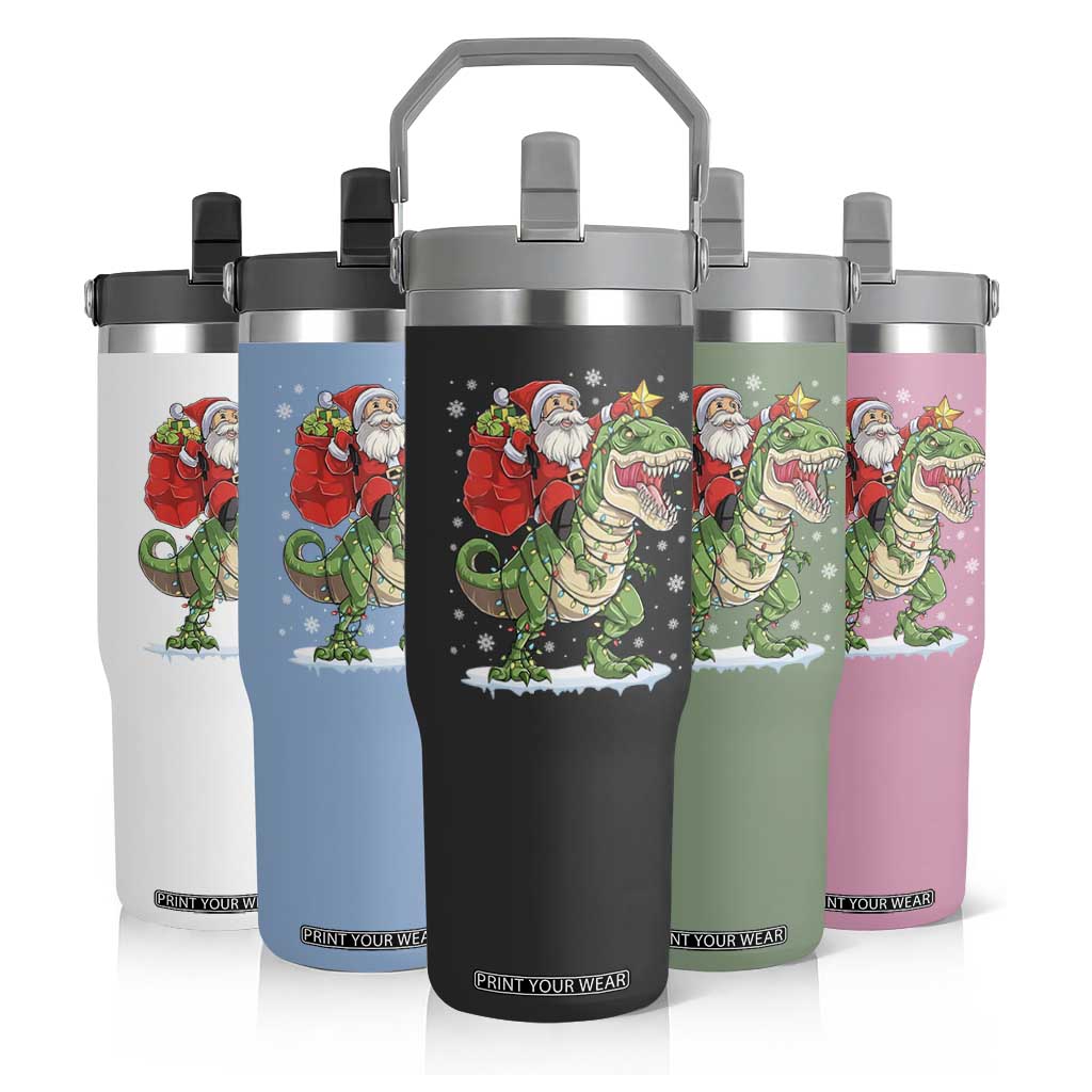 Funny Dinosaur Christmas Santa Claus Riding Dino Flip Straw Tumbler TS11 Print Your Wear