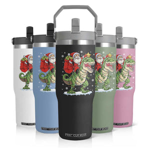 Funny Dinosaur Christmas Santa Claus Riding Dino Flip Straw Tumbler TS11 Print Your Wear