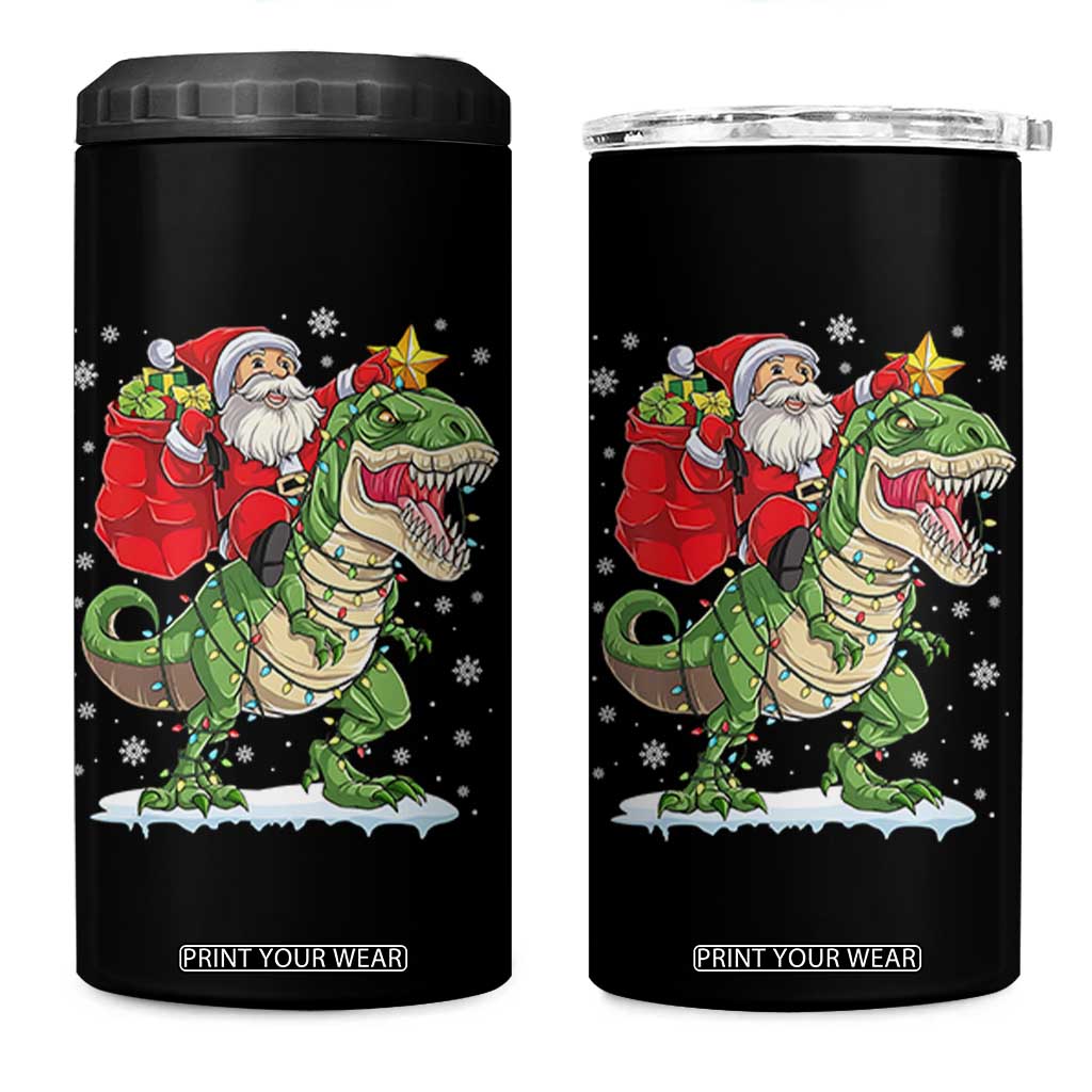 Funny Dinosaur Christmas Santa Claus Riding Dino 4 in 1 Can Cooler Tumbler TS11 One Size: 16 oz Black Print Your Wear