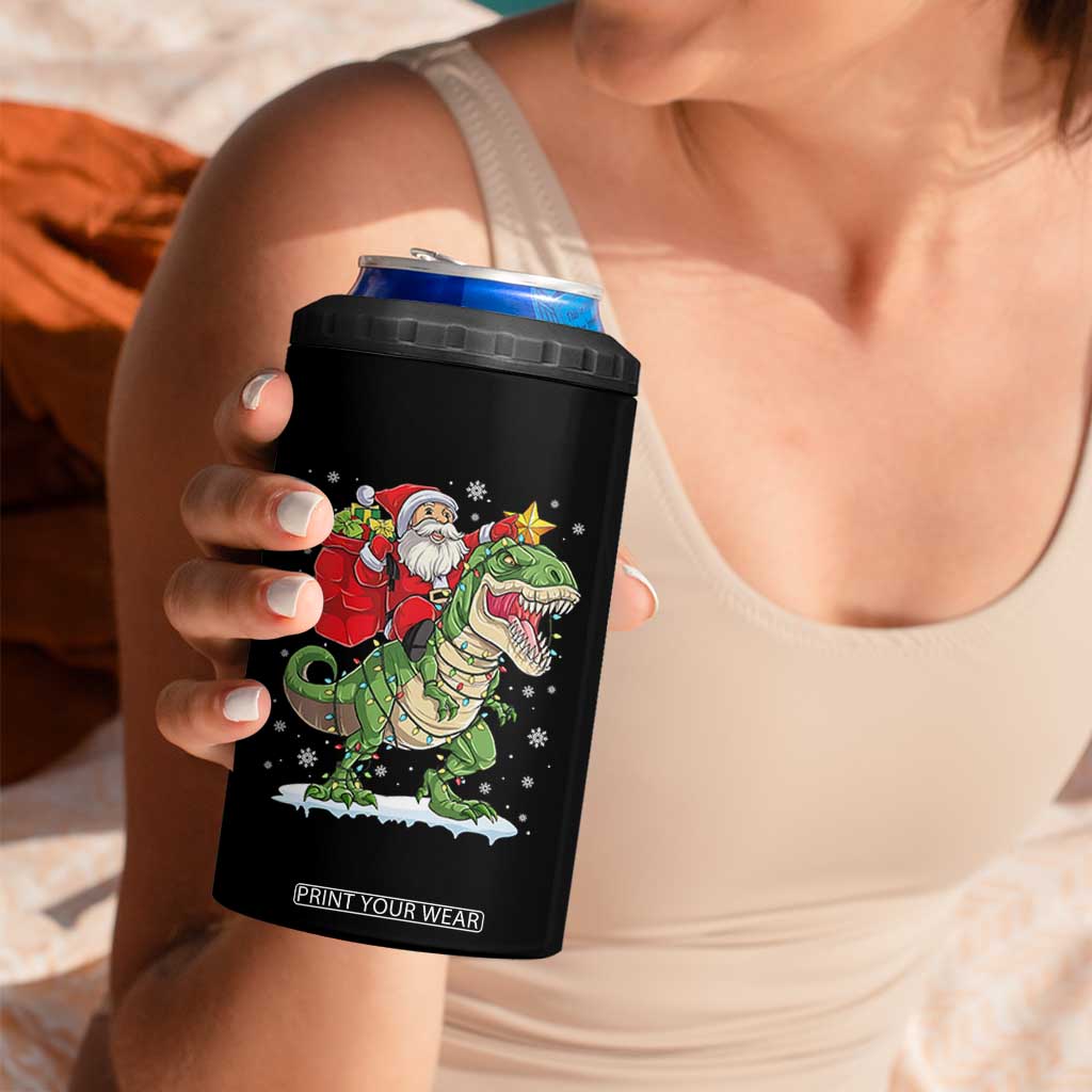 Funny Dinosaur Christmas Santa Claus Riding Dino 4 in 1 Can Cooler Tumbler - Print Your Wear