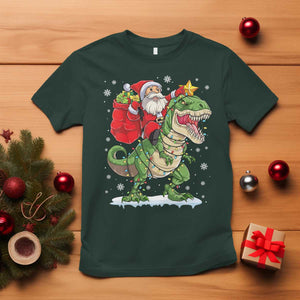 Funny Dinosaur Christmas Santa Claus Riding Dino T Shirt TS11 Dark Forest Green Print Your Wear