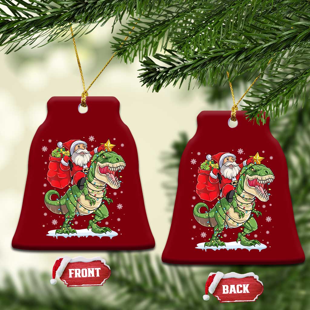 Funny Dinosaur Christmas Santa Claus Riding Dino Ceramic Ornament TS11 Print Your Wear