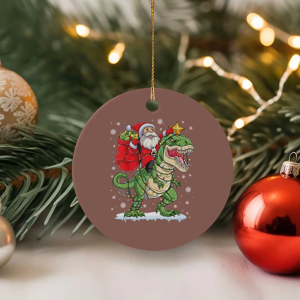 Funny Dinosaur Christmas Santa Claus Riding Dino Ceramic Ornament TS11 1pc Mocha Print Your Wear