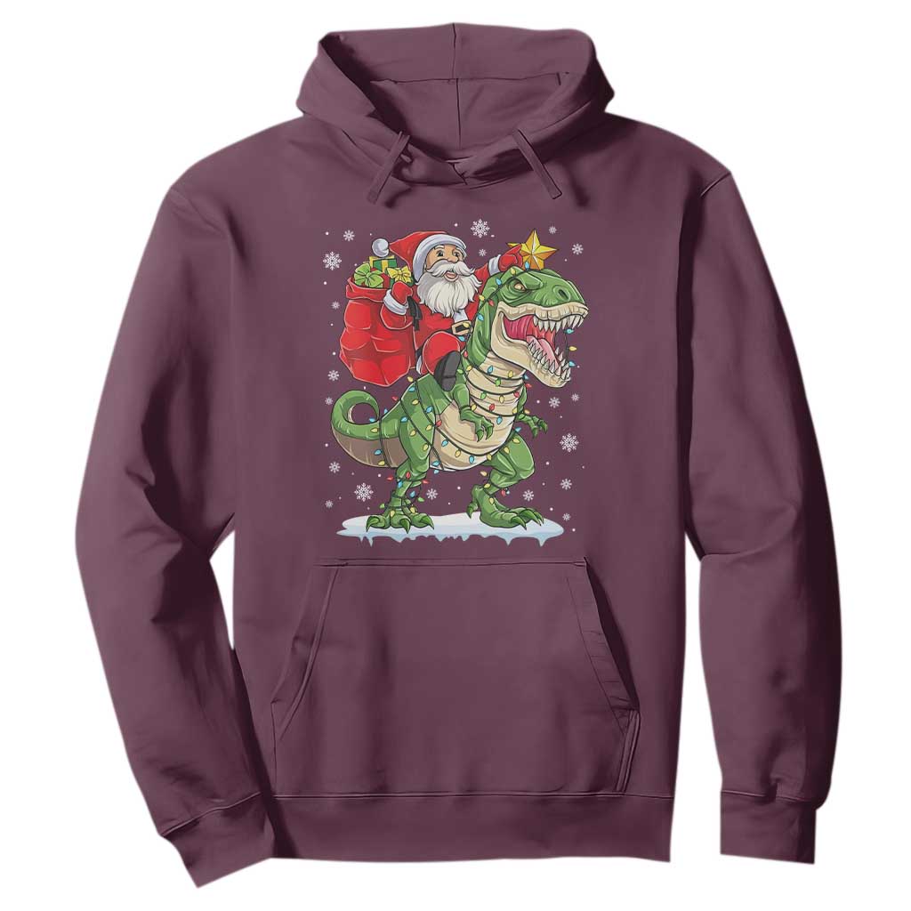 Funny Dinosaur Christmas Santa Claus Riding Dino Hoodie TS11 Maroon Print Your Wear