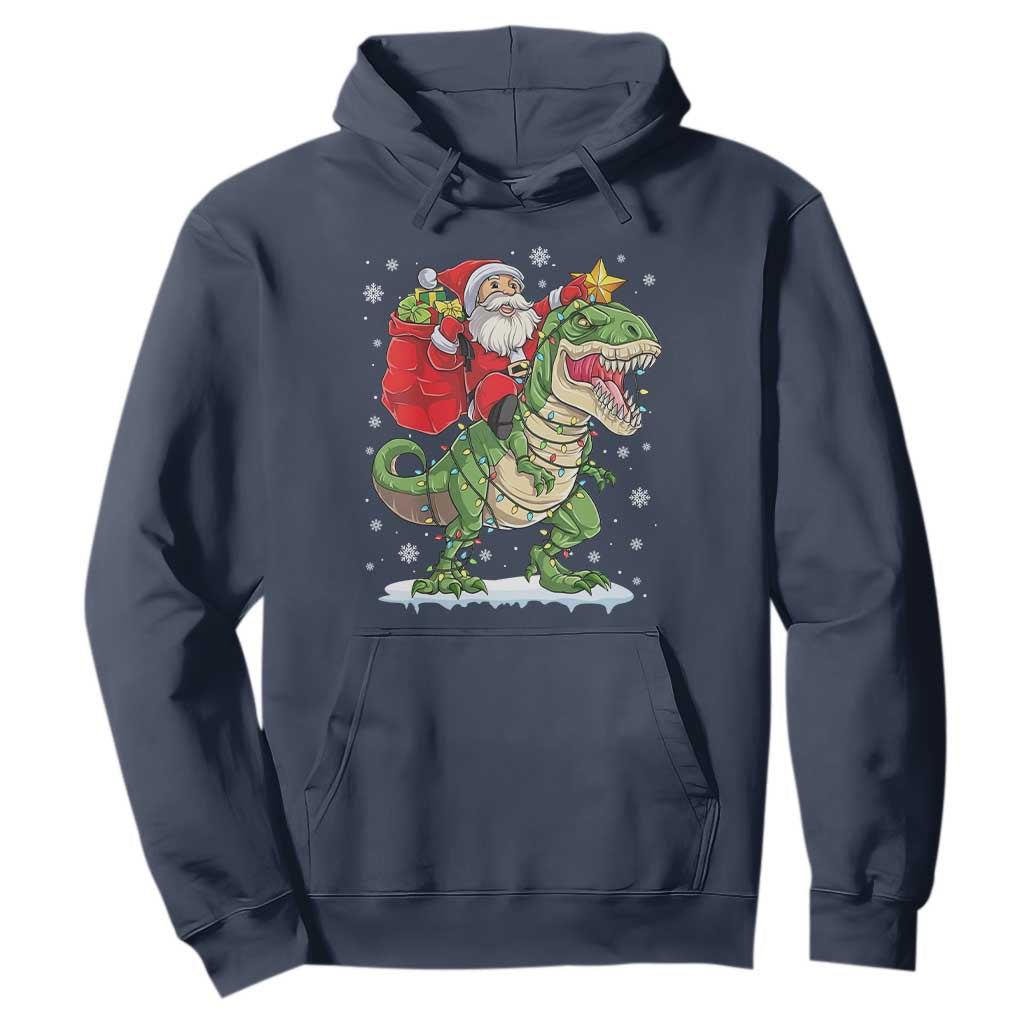 Funny Dinosaur Christmas Santa Claus Riding Dino Hoodie TS11 Navy Print Your Wear