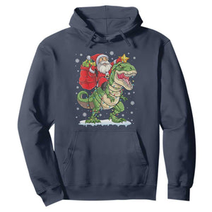 Funny Dinosaur Christmas Santa Claus Riding Dino Hoodie TS11 Navy Print Your Wear