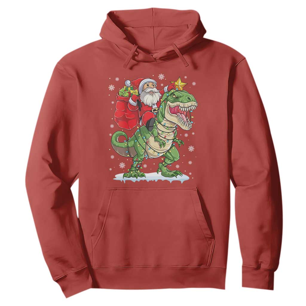 Funny Dinosaur Christmas Santa Claus Riding Dino Hoodie TS11 Red Print Your Wear
