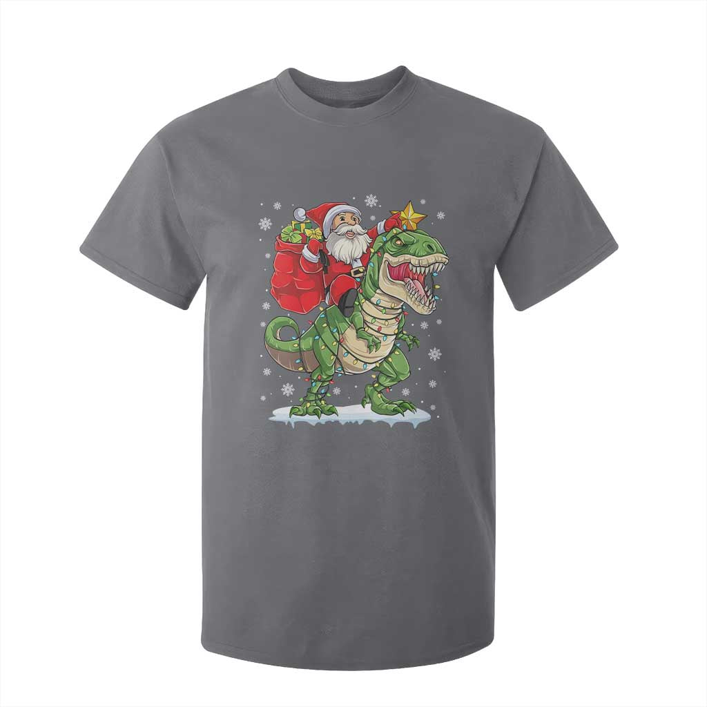 Funny Dinosaur Christmas Santa Claus Riding Dino T Shirt For Kid TS11 Charcoal Print Your Wear