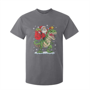 Funny Dinosaur Christmas Santa Claus Riding Dino T Shirt For Kid TS11 Charcoal Print Your Wear