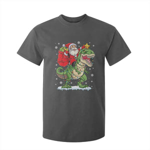 Funny Dinosaur Christmas Santa Claus Riding Dino T Shirt For Kid TS11 Dark Heather Print Your Wear