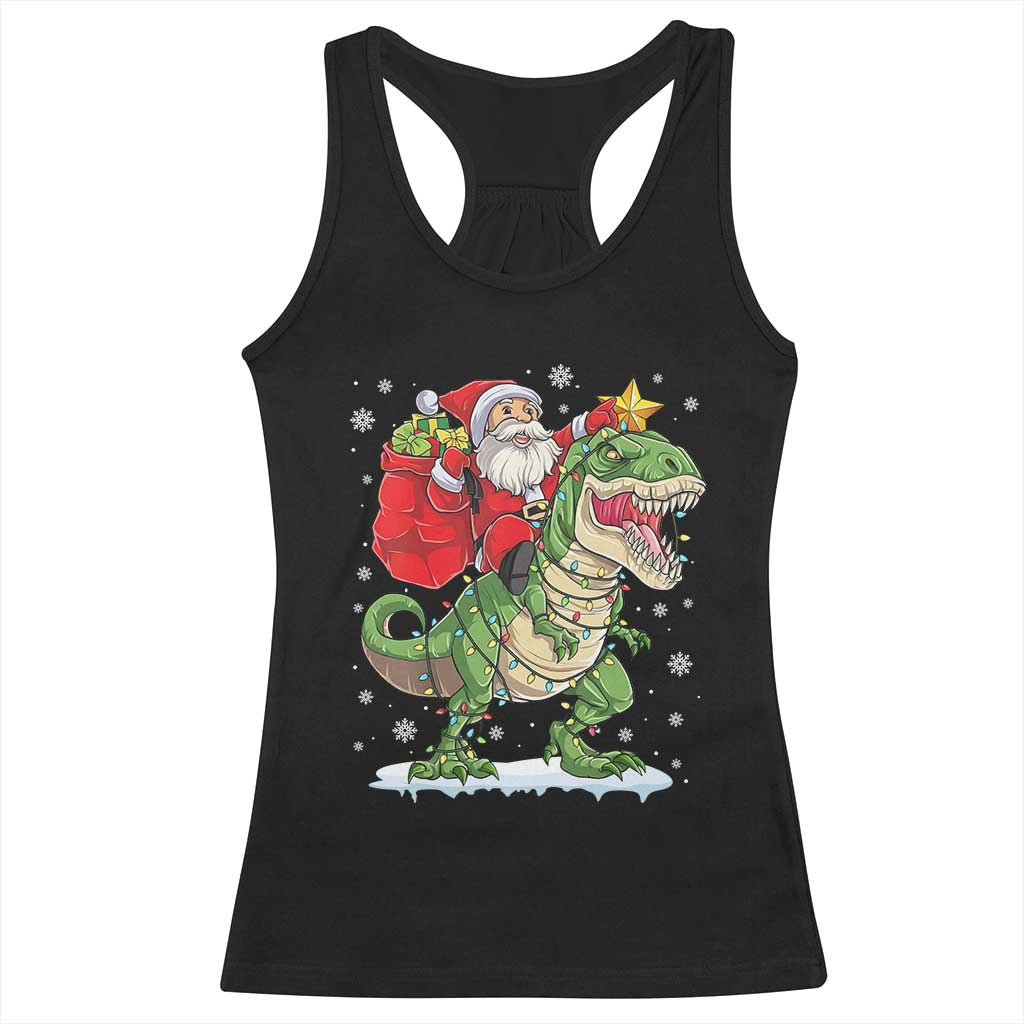 Funny Dinosaur Christmas Santa Claus Riding Dino Racerback Tank Top TS11 Black Print Your Wear