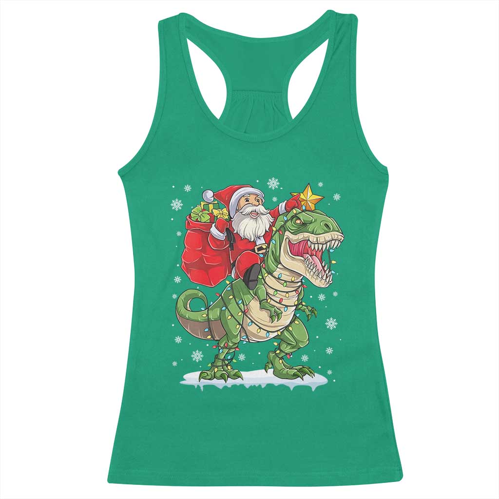 Funny Dinosaur Christmas Santa Claus Riding Dino Racerback Tank Top TS11 Irish Green Print Your Wear