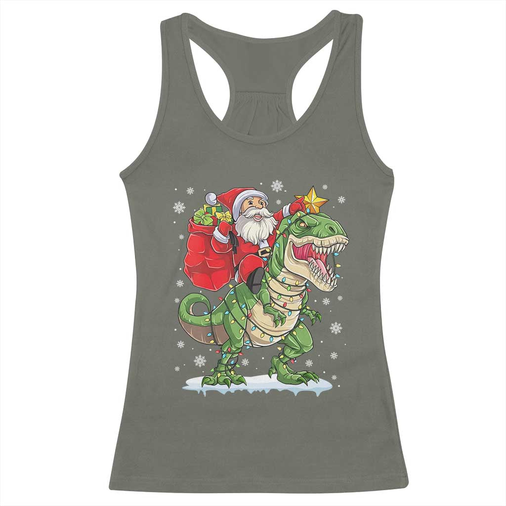 Funny Dinosaur Christmas Santa Claus Riding Dino Racerback Tank Top TS11 Military Green Print Your Wear