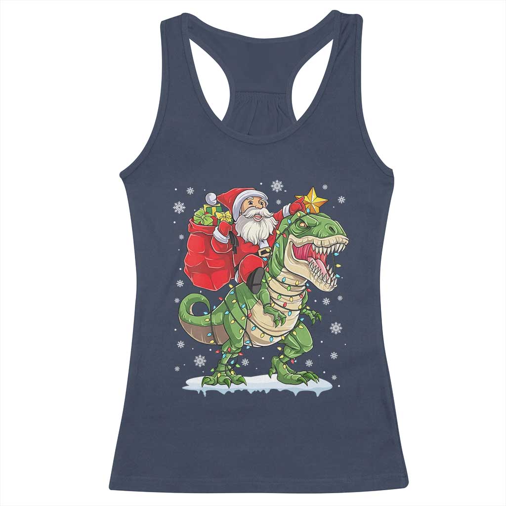 Funny Dinosaur Christmas Santa Claus Riding Dino Racerback Tank Top TS11 Navy Print Your Wear