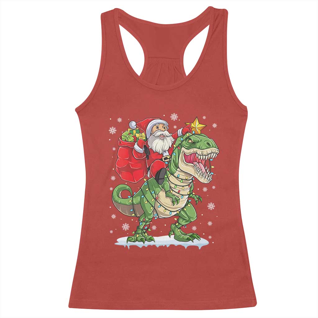 Funny Dinosaur Christmas Santa Claus Riding Dino Racerback Tank Top TS11 Red Print Your Wear