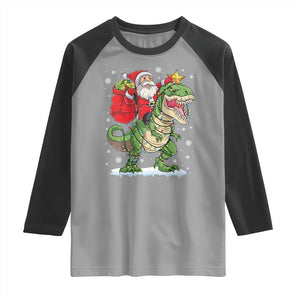 Funny Dinosaur Christmas Santa Claus Riding Dino Raglan Shirt TS11 Sport Gray Black Print Your Wear
