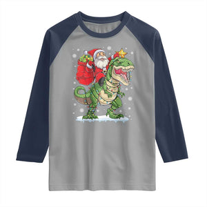 Funny Dinosaur Christmas Santa Claus Riding Dino Raglan Shirt TS11 Sport Gray Navy Print Your Wear