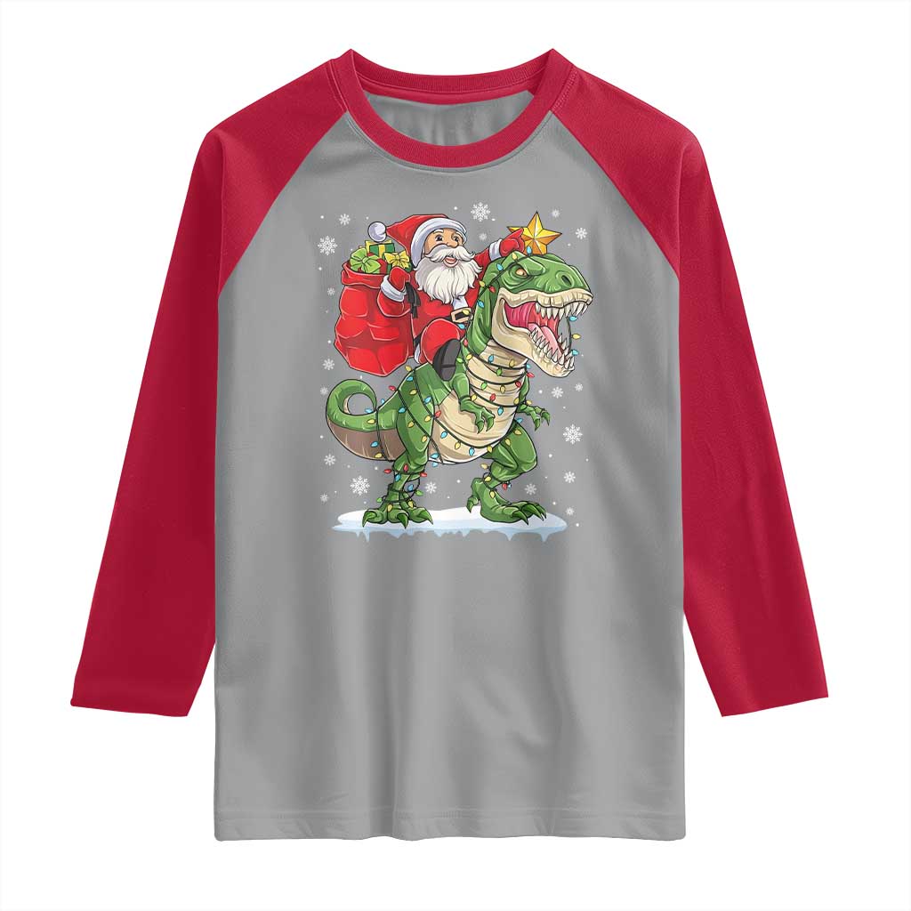 Funny Dinosaur Christmas Santa Claus Riding Dino Raglan Shirt TS11 Sport Gray Red Print Your Wear