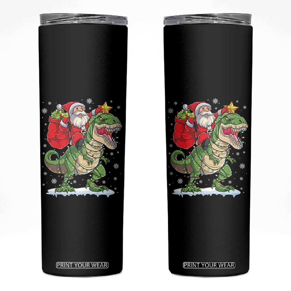 Funny Dinosaur Christmas Santa Claus Riding Dino Skinny Tumbler TS11 Black Print Your Wear