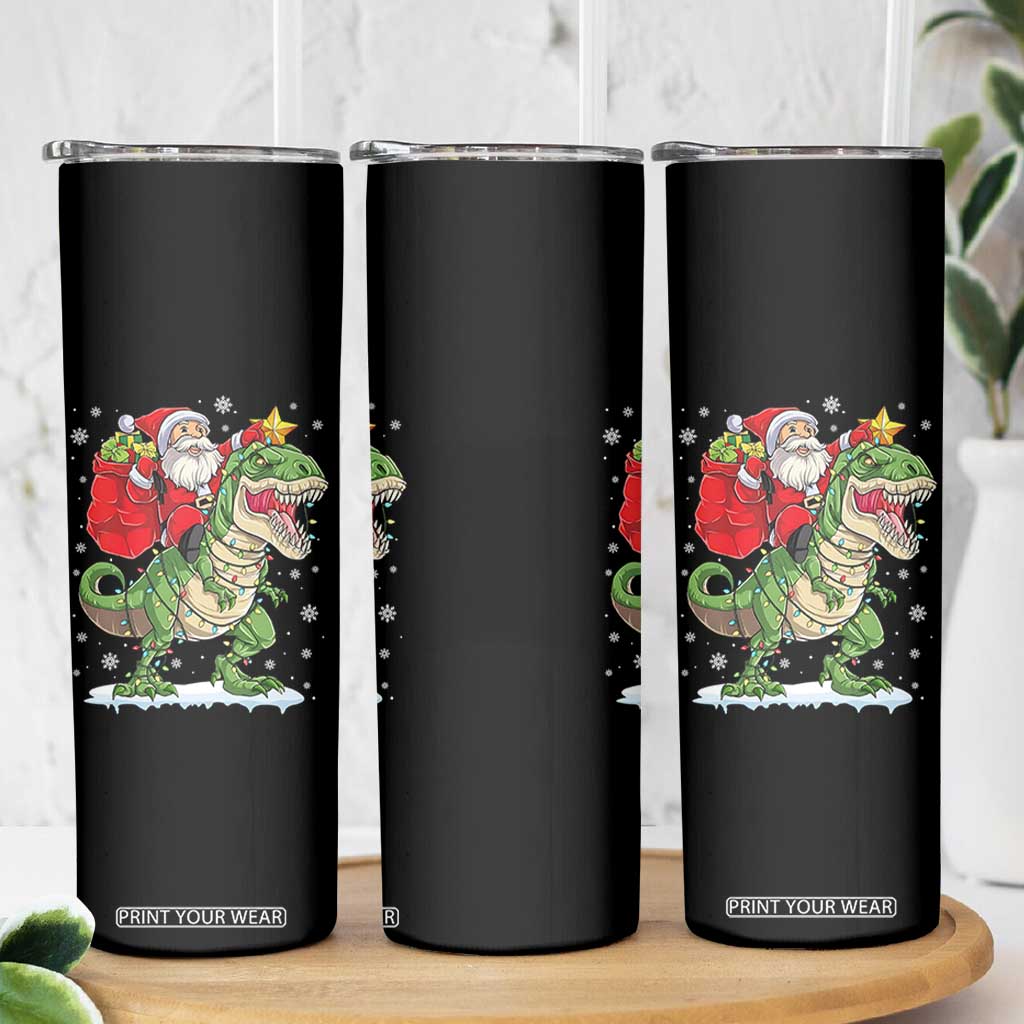 Funny Dinosaur Christmas Santa Claus Riding Dino Skinny Tumbler TS11 Print Your Wear