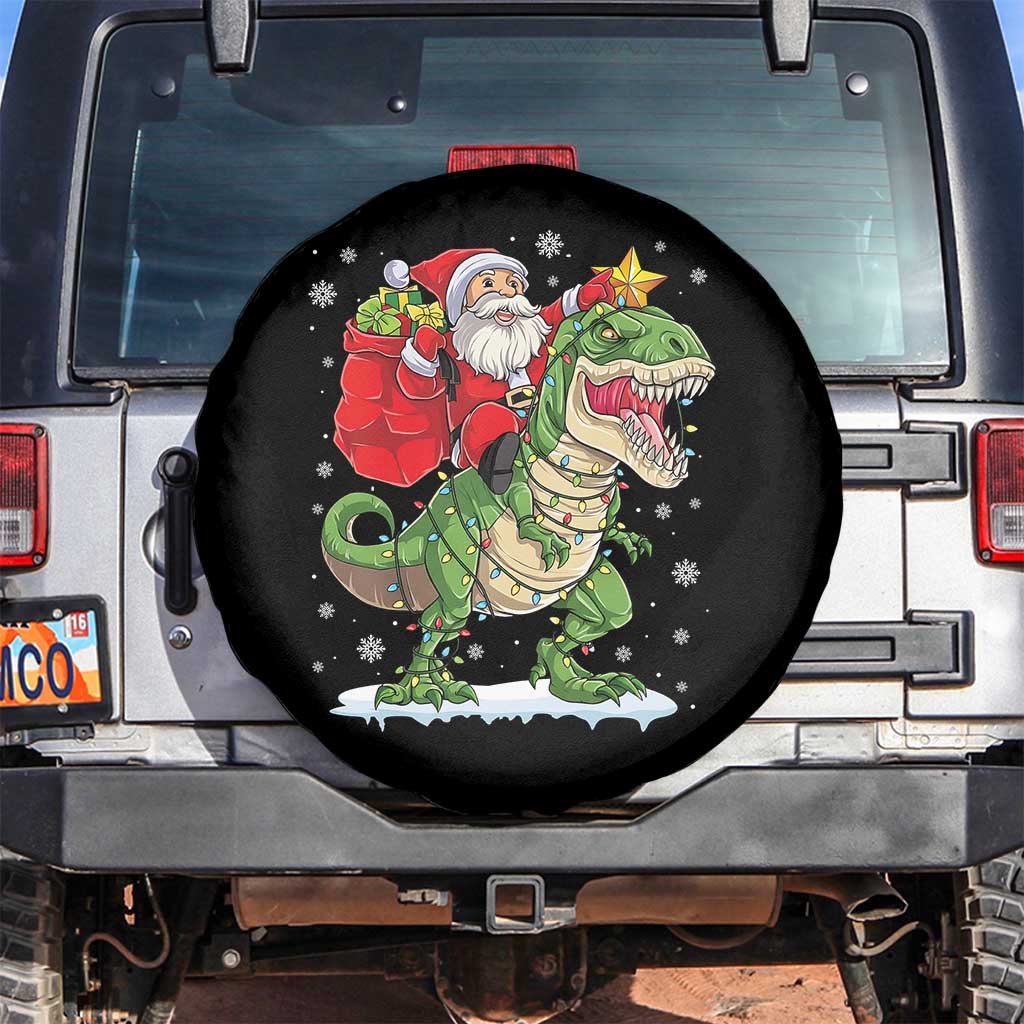 Funny Dinosaur Christmas Santa Claus Riding Dino Spare Tire Cover TS11 No hole Black Print Your Wear
