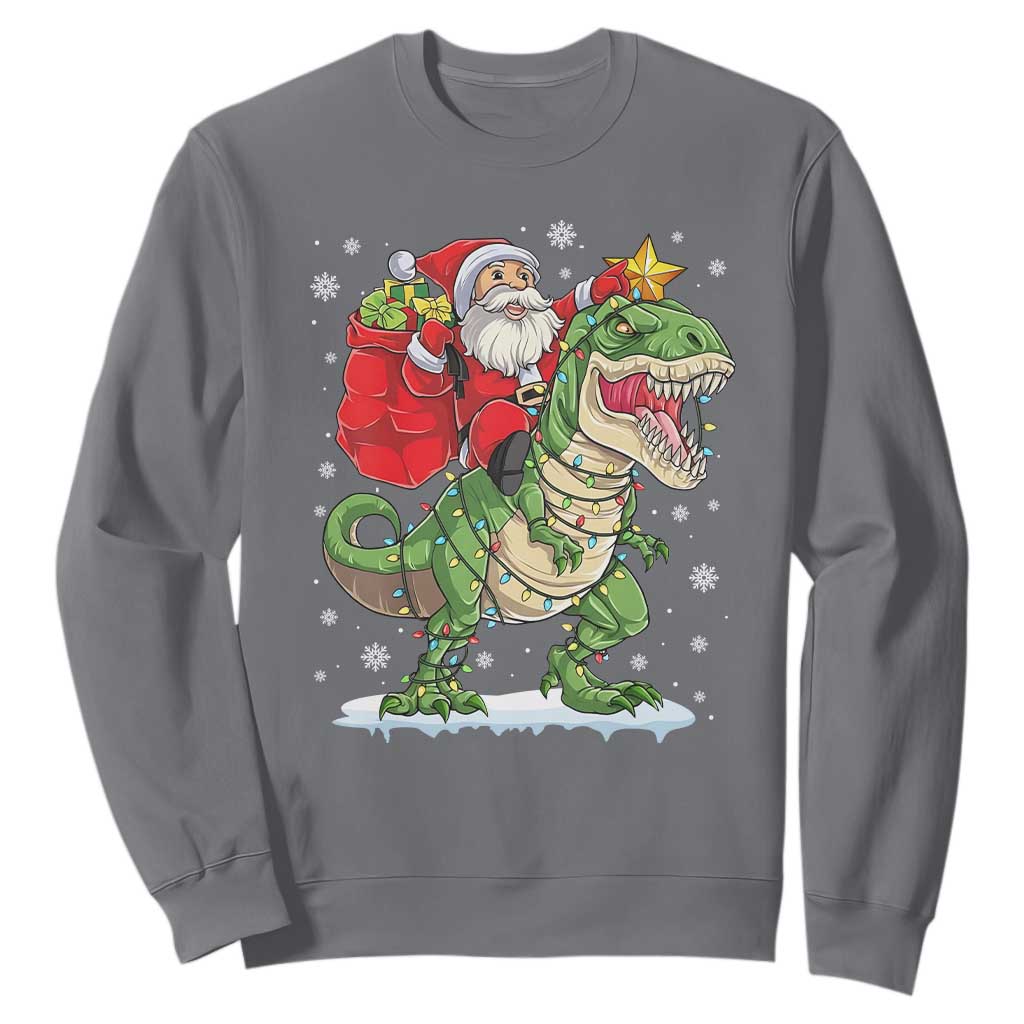 Funny Dinosaur Christmas Santa Claus Riding Dino Sweatshirt TS11 Charcoal Print Your Wear