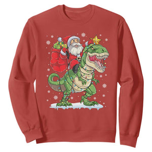 Funny Dinosaur Christmas Santa Claus Riding Dino Sweatshirt TS11 Red Print Your Wear