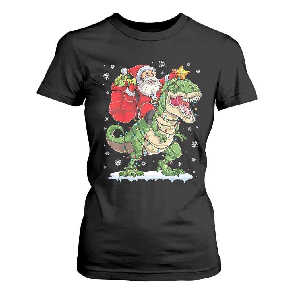 Funny Dinosaur Christmas Santa Claus Riding Dino T Shirt For Women TS11 Black Print Your Wear