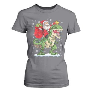 Funny Dinosaur Christmas Santa Claus Riding Dino T Shirt For Women TS11 Charcoal Print Your Wear