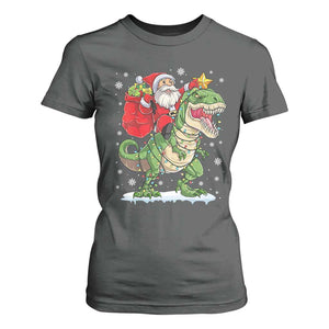 Funny Dinosaur Christmas Santa Claus Riding Dino T Shirt For Women TS11 Dark Heather Print Your Wear