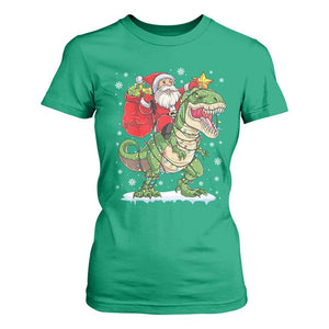 Funny Dinosaur Christmas Santa Claus Riding Dino T Shirt For Women TS11 Irish Green Print Your Wear