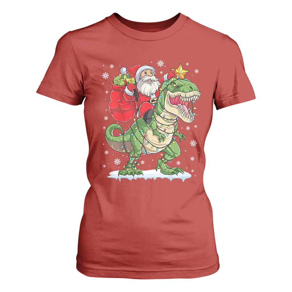 Funny Dinosaur Christmas Santa Claus Riding Dino T Shirt For Women TS11 Red Print Your Wear