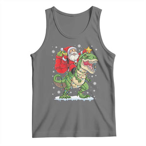 Funny Dinosaur Christmas Santa Claus Riding Dino Tank Top TS11 Black Heather Print Your Wear
